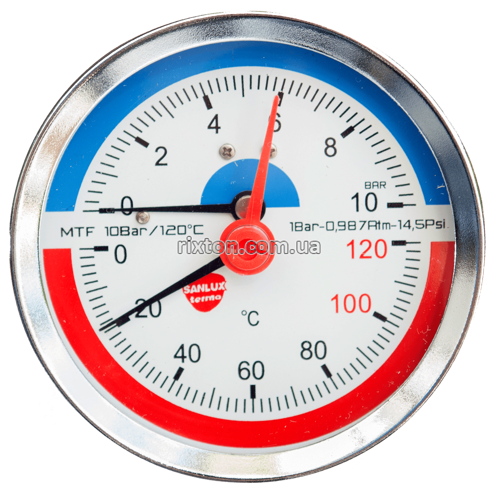 Термоманометр аксіальний Sanlux Termo (MTF 0-10Bar 0-120°C)
