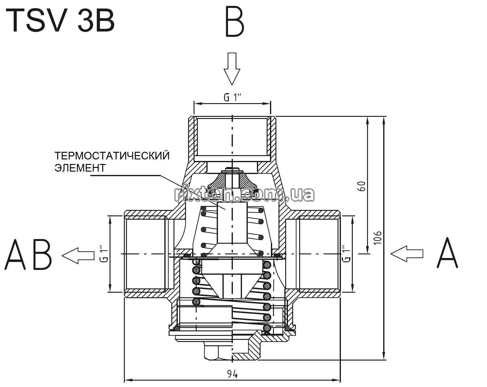 Триходовий змішувальний клапан Regulus TSV3B 55°C DN25 1