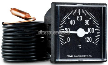 Термометр с выносным датчиком квадратный Cewal TQ 45 P (45х45мм 0-120°С L-1500 мм)