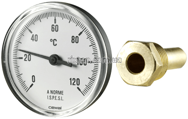 Термометр биметаллический аксиальный Cewal PST 50 P (Ø50 0/120°С L-50 мм)