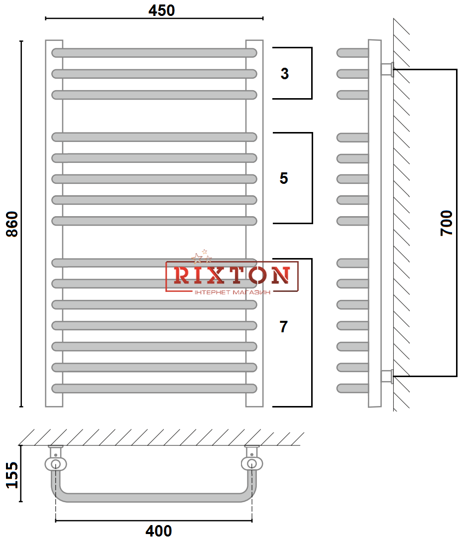 Рушникосушка Ins-Term G-15/40 (15 рёбер) 400х860мм 290 Вт