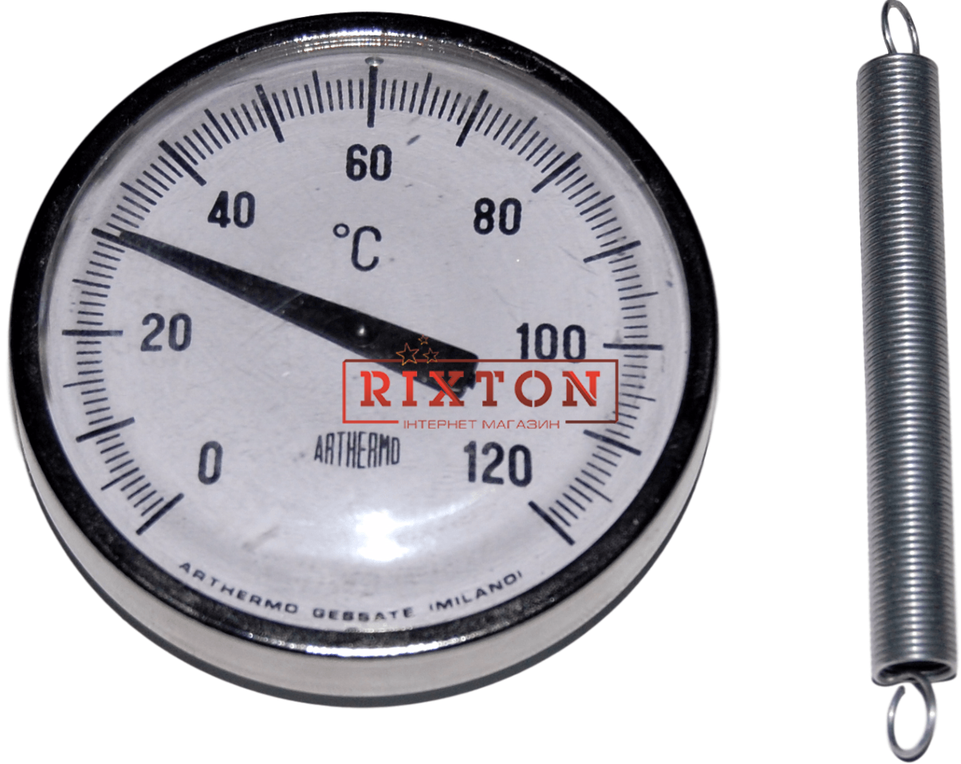 Термометр біметалічний накладний Arthermo AR-TUB 63 (Ø63 мм, 0-120°С) з пружинкою