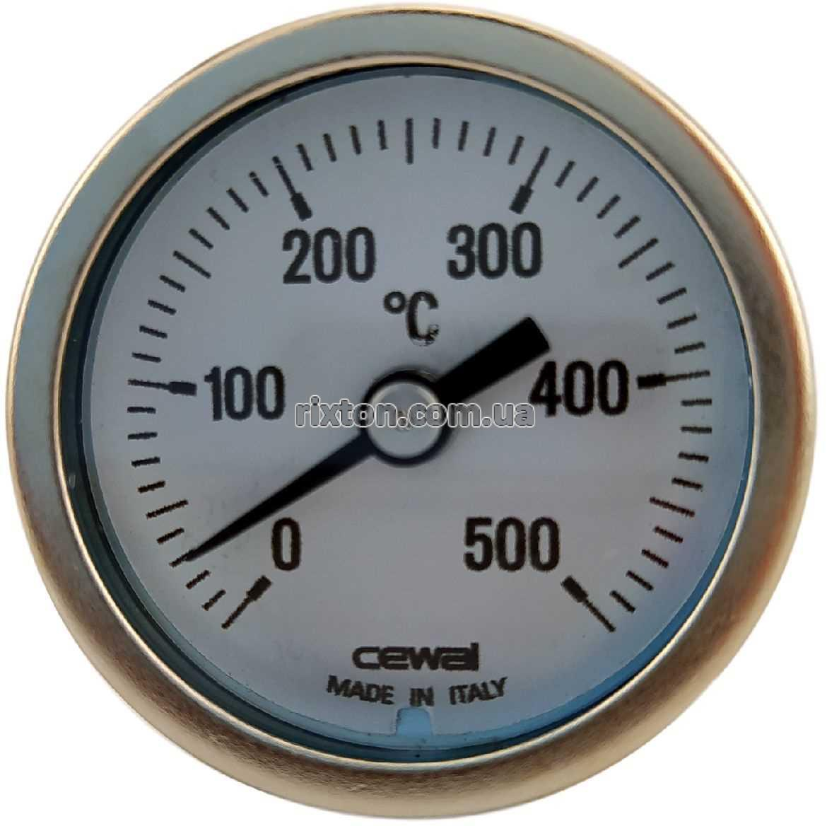 Термометр биметаллический аксиальный Cewal PSZ 40 ST (Ø40mm 0-500°C L-34)