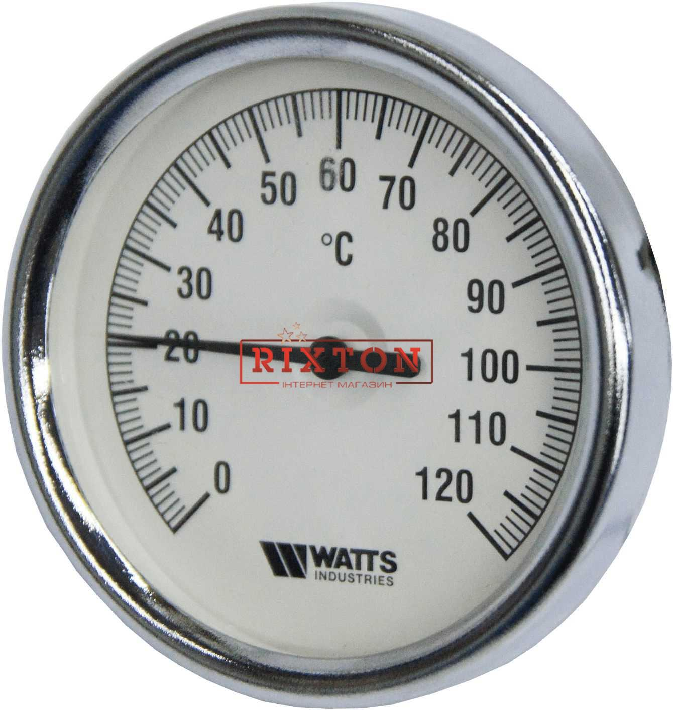 Термометр біметалічний аксіальний Watts F+R801 (Т 63/50 D-63mm 0-120°C L-50mm)